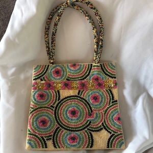 Boutique Hand beaded purse handbag satin lining